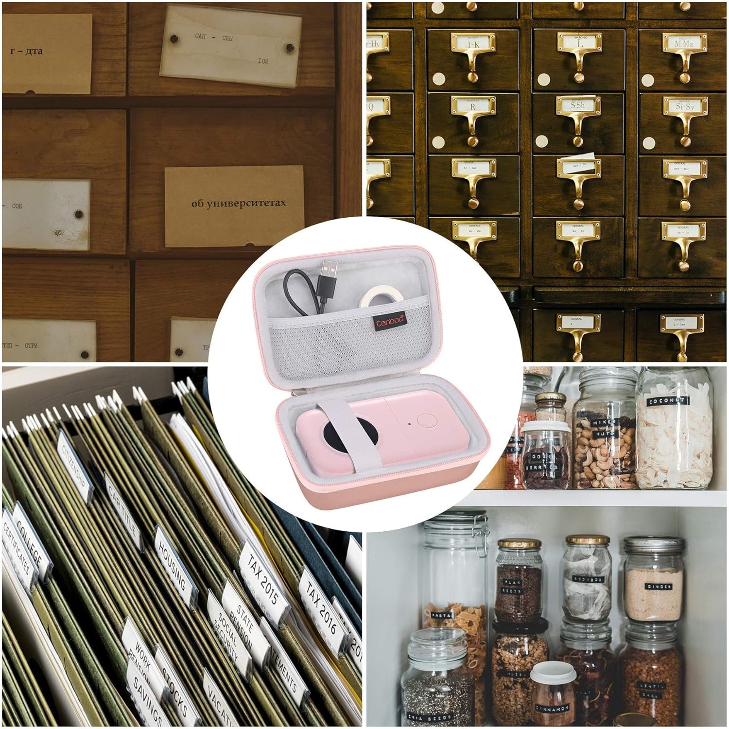 Canboc Hard Carrying Label Maker Case Replacement for Phomemo D30/ Phomemo D35/Memoking D30 Label Maker, Portable Thermal Bluetooth Label Printer Storage Bag, Mesh Bag fit Label Paper Cable, Rose Gold - Image 8