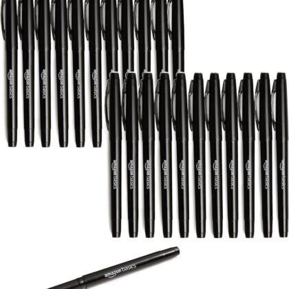 Amazon Basics Felt Tip Marker Pens, Versatile for Writing, Drawing, and Journaling, Black, 24-Pack