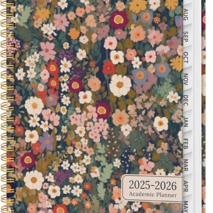 Planner 2025-2026, Monthly and Weekly Calendar Academic Planner (July 2025 - June 2026), Hardcover Student Teacher Planning Agenda Book with Tabs, Perfect for Office School Supplies, A5 (6.3" x 8.5") - Petals
