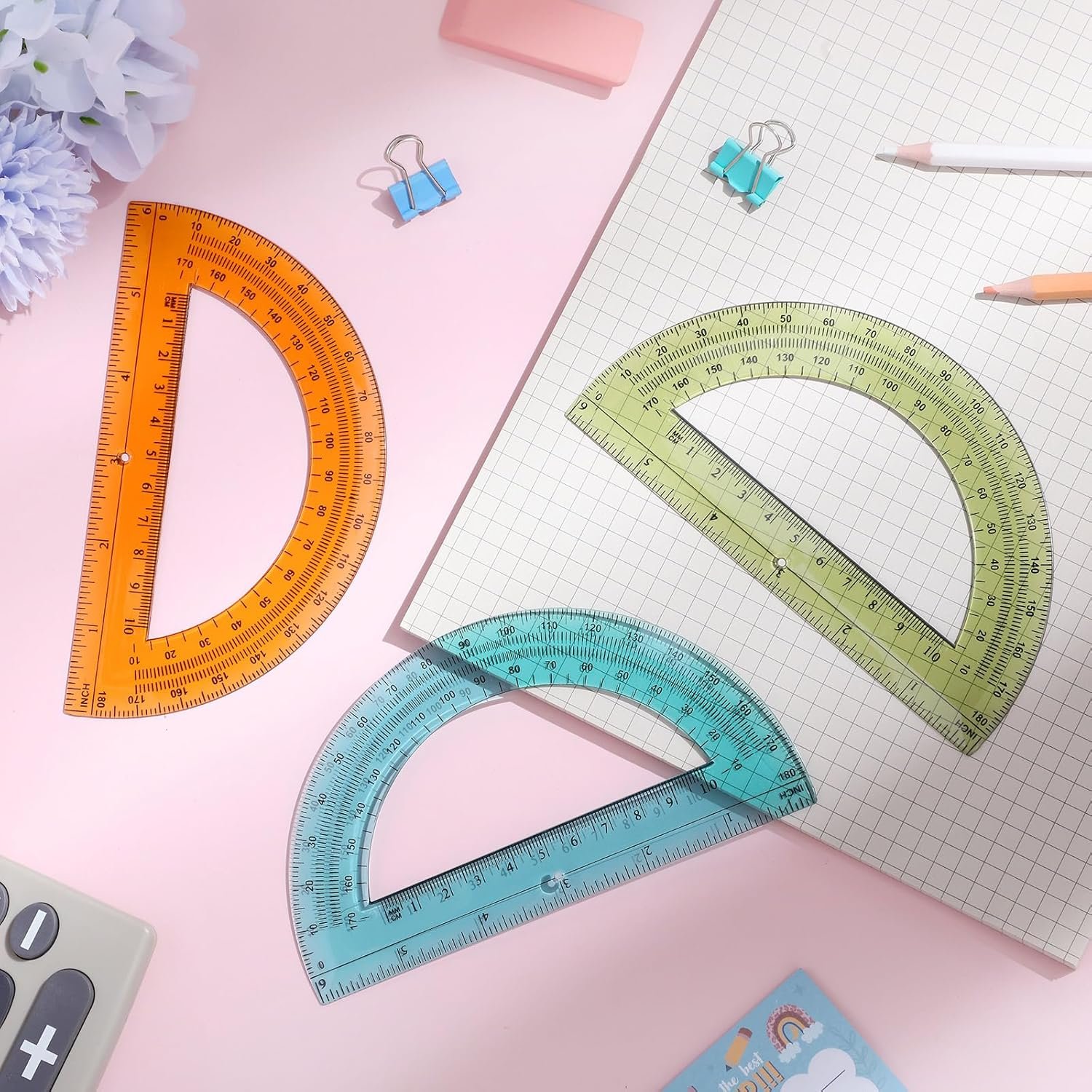 12 Pcs of Colorful Plastic Protractors 180 Degrees 6 Inches Mathematical Protractor Translucent Geometric for Learn Office Measurement Drawing - Image 4