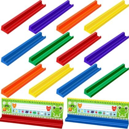 Lincia 24 Pcs Name Plate Holder for Desk Self Adhesive and Removable Nameplate Stand Sign Name Tag Desk Plate with Pen Holder and Back Adhesive for School Classroom Door, 1.5 x 12 x 1 Inch, 6 Colors