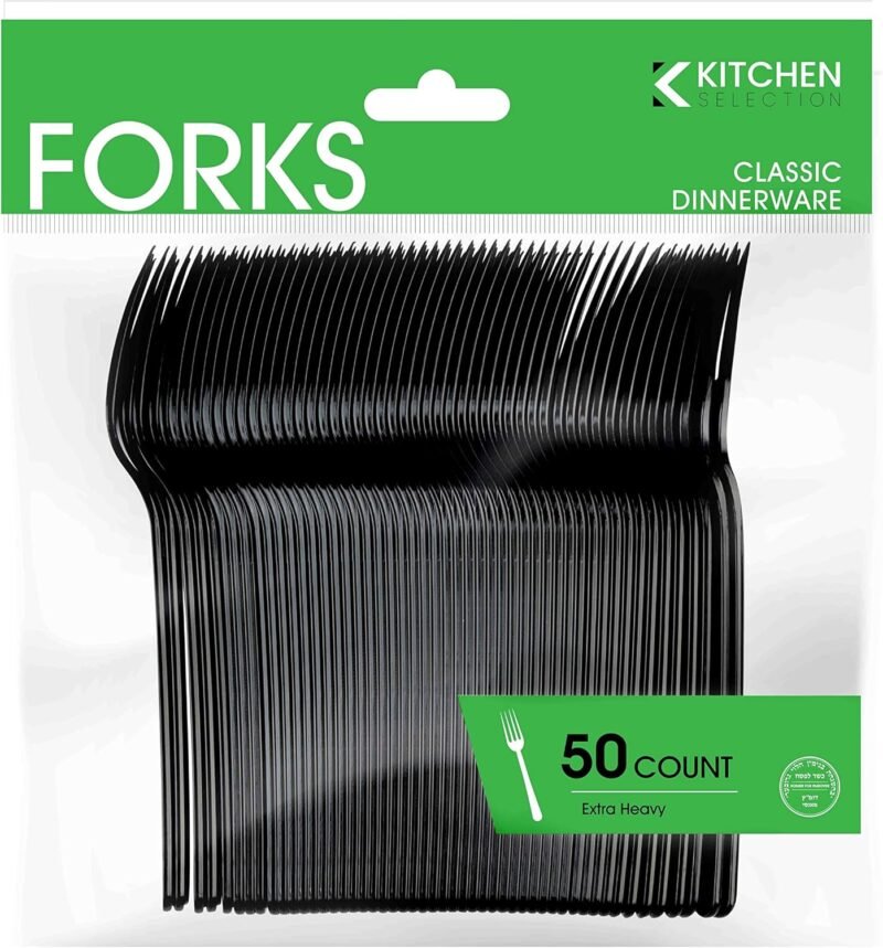 PlasticPro 50 Pack Heavy Weight Plastic Forks Black Disposable Forks Plastic Cutlery Set - Image 9