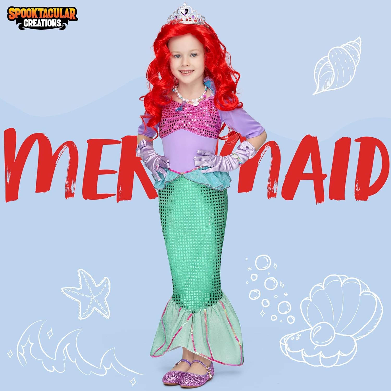 Spooktacular Creations Halloween Little Mermaid Costume for Girls, Sequin Mermaid Dress Set, Light Purple Princess Dress for Toddler Dress-Up, Cosplay Party (Small, 5-7 yrs) - Image 2