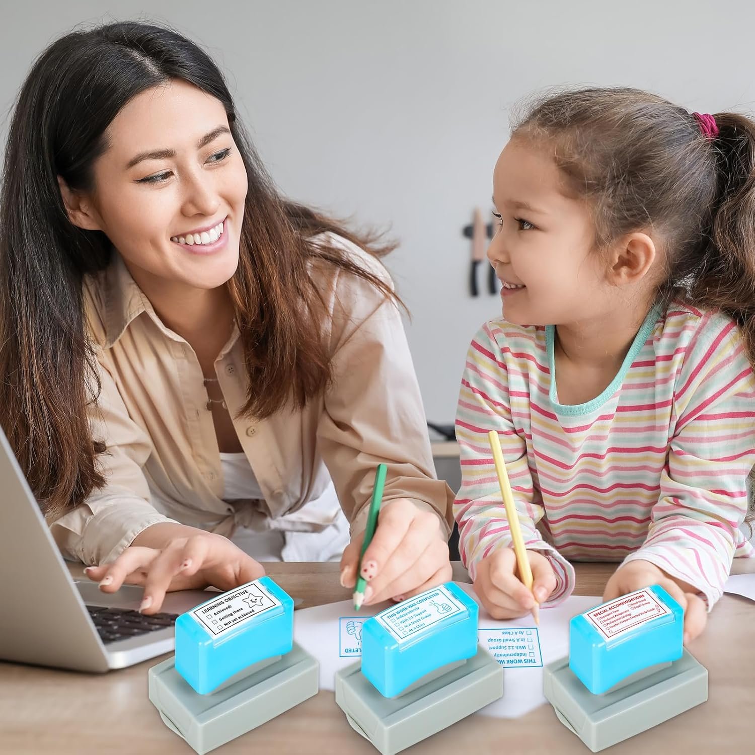 3 PCS Teacher Stamps for Classroom Self-Inking Accommodations Stamp Set Completed Grading Learning Rubber Behavior Teacher Stamps for Back to School Homework Student Dormitory Supplies Gift - Image 6