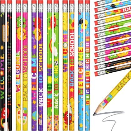 Pajean 60 Pcs Welcome Back to School Pencils First Day of School Holiday Inspirational HB Pencils with Eraser for Exams Stationery Party Reward Supplies, Classroom Reward