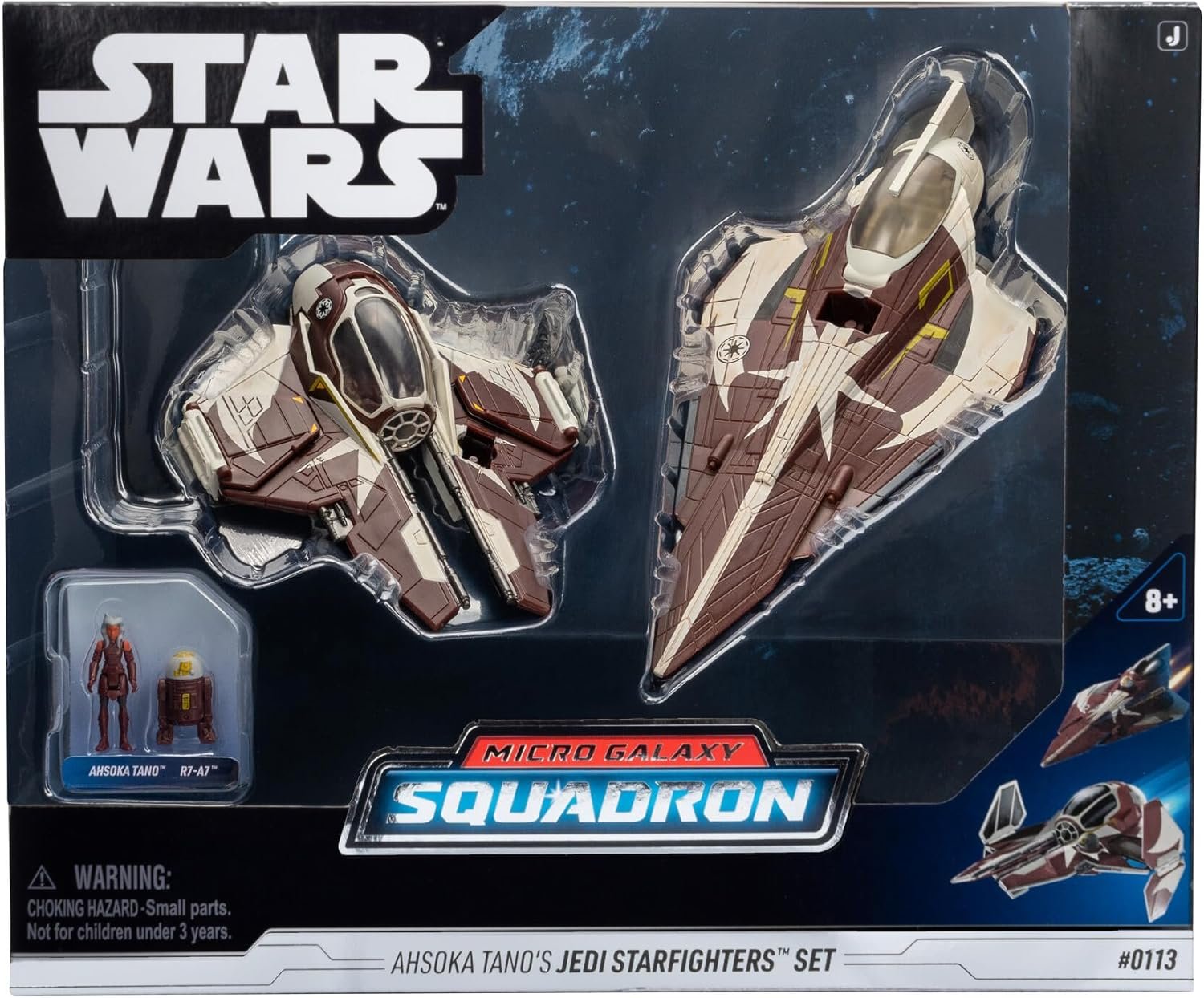 Star Wars Micro Galaxy Squadron Ahsoka Tano’s Jedi Starfighters Set - 5-Inch and 3-Inch Vehicles Two 1-Inch Micro Figure Accessories - Image 2