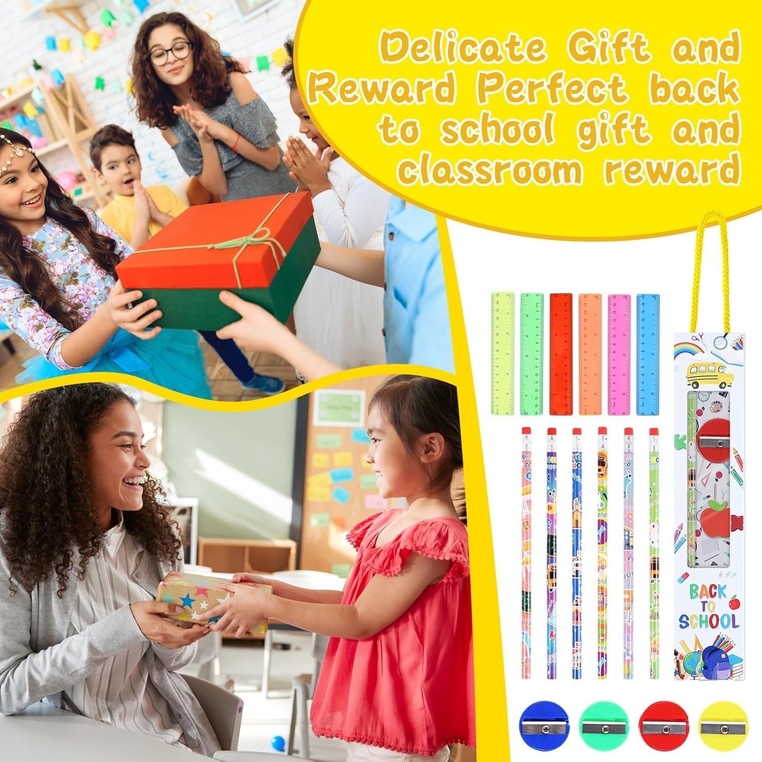 24 Sets Welcome Back to School Supplies Gift Kids First Day of School Stationery Set Including Pencils Eraser Ruler Sharpeners with boxes for Students Classroom Rewards Prizes Bulk 4 in 1 (mixcolor) - Image 3