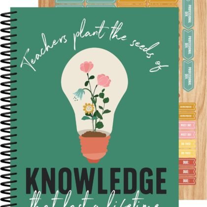 Carson Dellosa Grow Together Teacher Planner, 8" x 11" Green Spiral Bound Lesson Plan Book With Stickers, Checklist, Notes, Garden Theme School Supplies for Classroom Organization