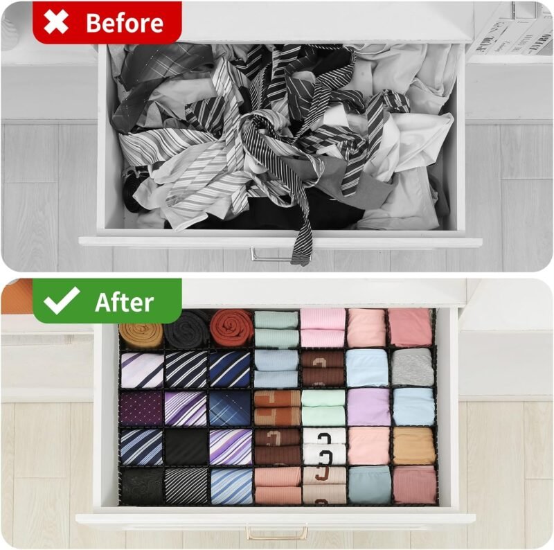 Qozary 42 Pack Adjustable Drawer Organizer Dividers for Socks, Underwear, Makeup, Kitchen, Dresser - Image 3