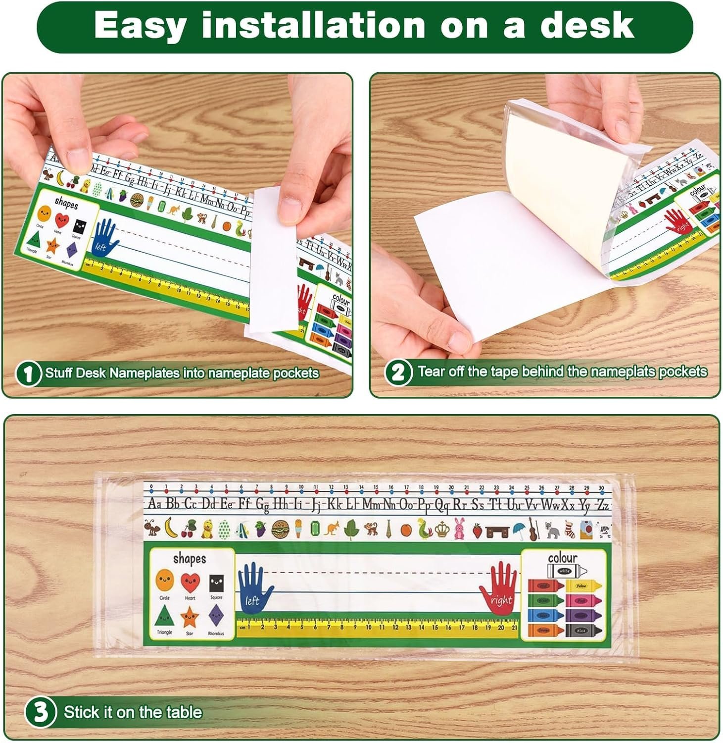 Meetory 36 Pieces 13.5” x 4.9” Clear Nameplate Pocket Self-Adhesive Desk Name Tag- Covers for School Classroom Desk, Office Supplies(NOT Include Name Tags) - Image 4