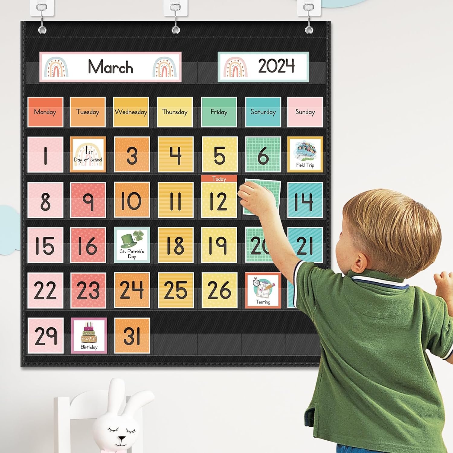 Eamay Rainbow Colorful Calendar Pocket Chart for Kids,Preschool Kindergarten Classroom Elementary Must Haves,Classroom Decorations Decor,Homeschool Teacher Supplies,Back to School Supplies - Image 4