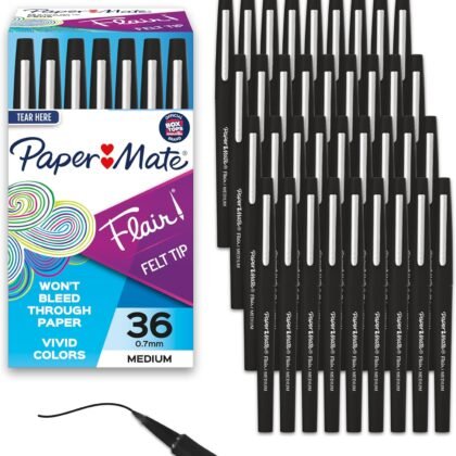 Paper Mate Flair Felt Tip Pens, Medium Point (0.7mm), Black, 36 Count