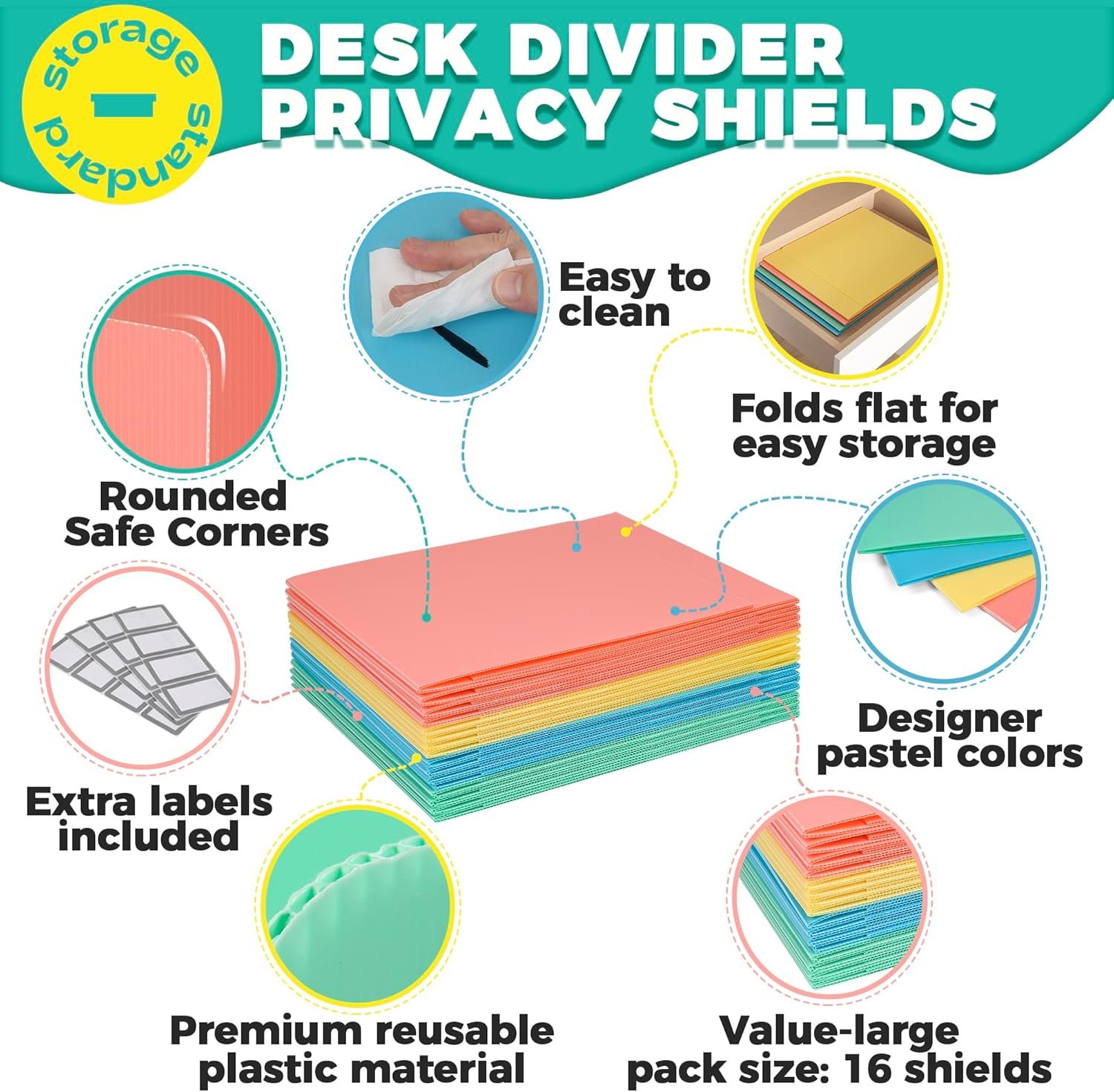 16 Pack Desk Privacy Folders for Students Desk Divider - Designer Pastel Color Privacy Folders for Students - Easy to Clean Strong Plastic Privacy Shield Desk Dividers for Students Classroom Supplies - Image 2