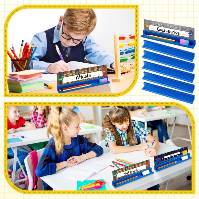 PerKoop 20 Pcs Classroom Desk Name Plates Holder for Student Index Cards Storage Kids Desk Accessories Desktop Helper Prop and Station Guard Panels Organizer Water Bottle Holder - Image 5