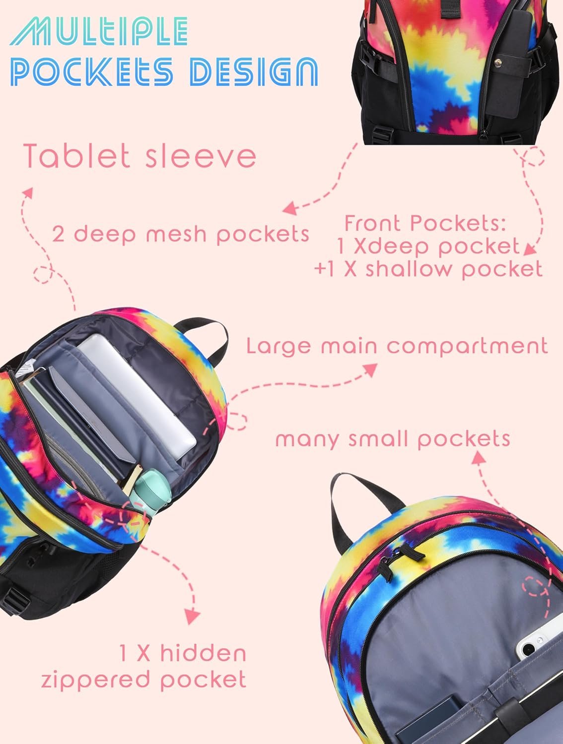 BLUEFAIRY High School Backpack for Girls Boys Middle School Bookbag for Kids Back to School Bag for College with Large Compartment Casual Daypack Mochilas para Niñas Adolescentes 18" Black Rose - Image 4