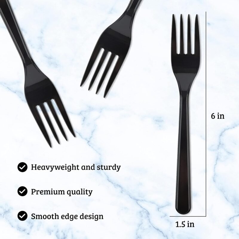 PlasticPro 50 Pack Heavy Weight Plastic Forks Black Disposable Forks Plastic Cutlery Set - Image 4