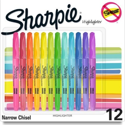 SHARPIE Pocket Style highlighters, Assorted Ink Colors, Chisel tip, Assorted Barrel Colors, 12/Pack