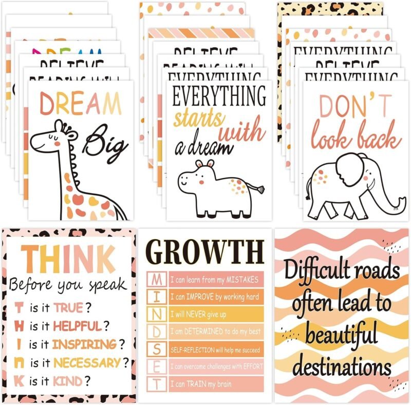 12 Simply Safari Inspirational Quotes Posters for Classroom Decor Signs Boho Neutral Motivational Bulletin Board Safari Themed Wall Art Growth Mindset Board Sign for Kids Kindergarten Unframed (8×10)
