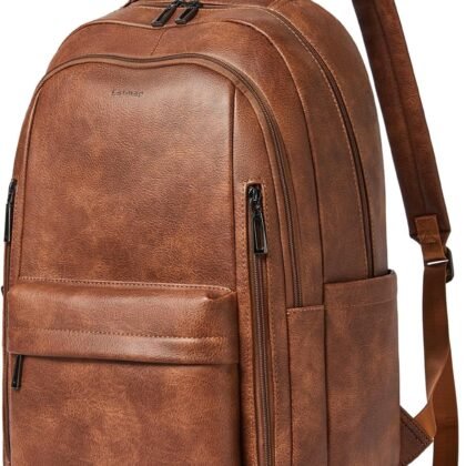 30L Business Laptop Backpack for Women Men, Travel Work Backpack Purse Faux Leather College Bookbag fits 15.6" Laptop - Brown