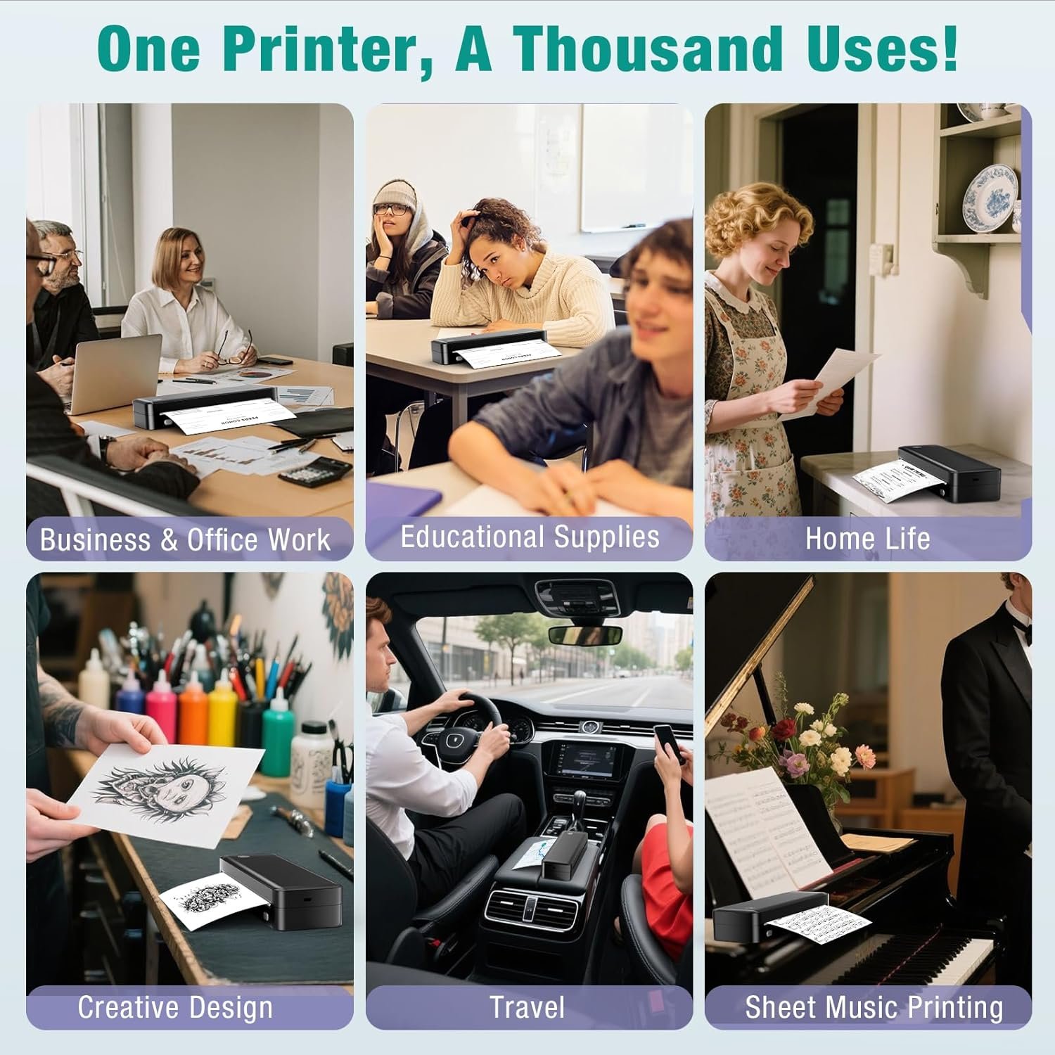 Portable Printer Wireless for Travel, Inkless Thermal Printer Supports 8.5 x 11 Inch Thermal Paper, Bluetooth Compatible with iOS, Android, Laptop Includes 2 Rolls & 10 Sheets of Paper Kit - Image 7