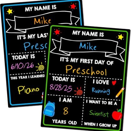 First Day of School Chalkboard, Reusable Back to School Sign, 14 x 11 in Beautiful Double Sized First Day of School Board, Paper Preschool Signs for Kids
