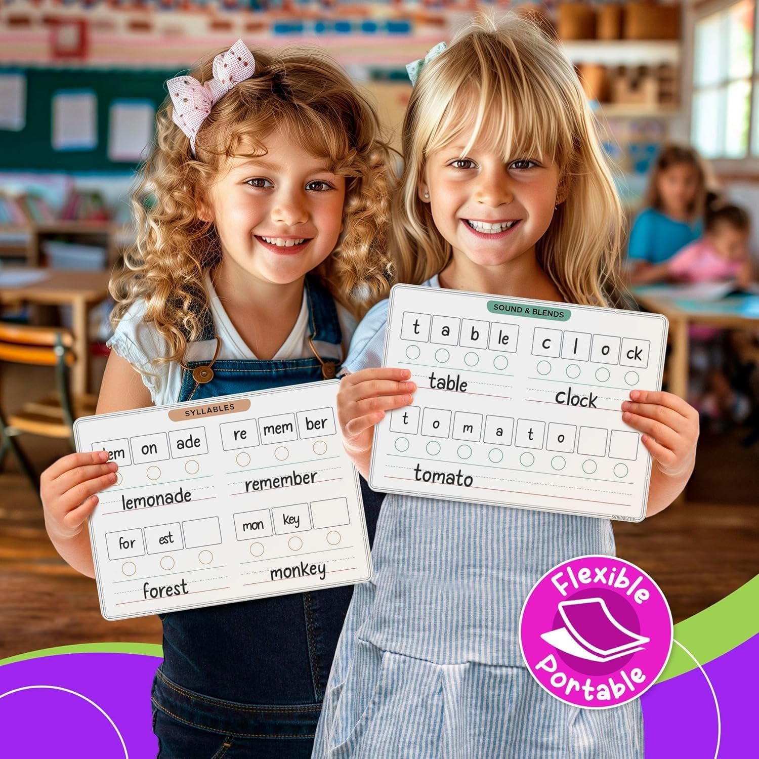 SCRIBBLEDO Phonemic Awareness Sounds & Blends Dry Erase Sheets 9”x12” Phonics Learning English Syllables Letter Practice Homeschool Teacher Student Supplies Classroom Pack of 10 - Image 4