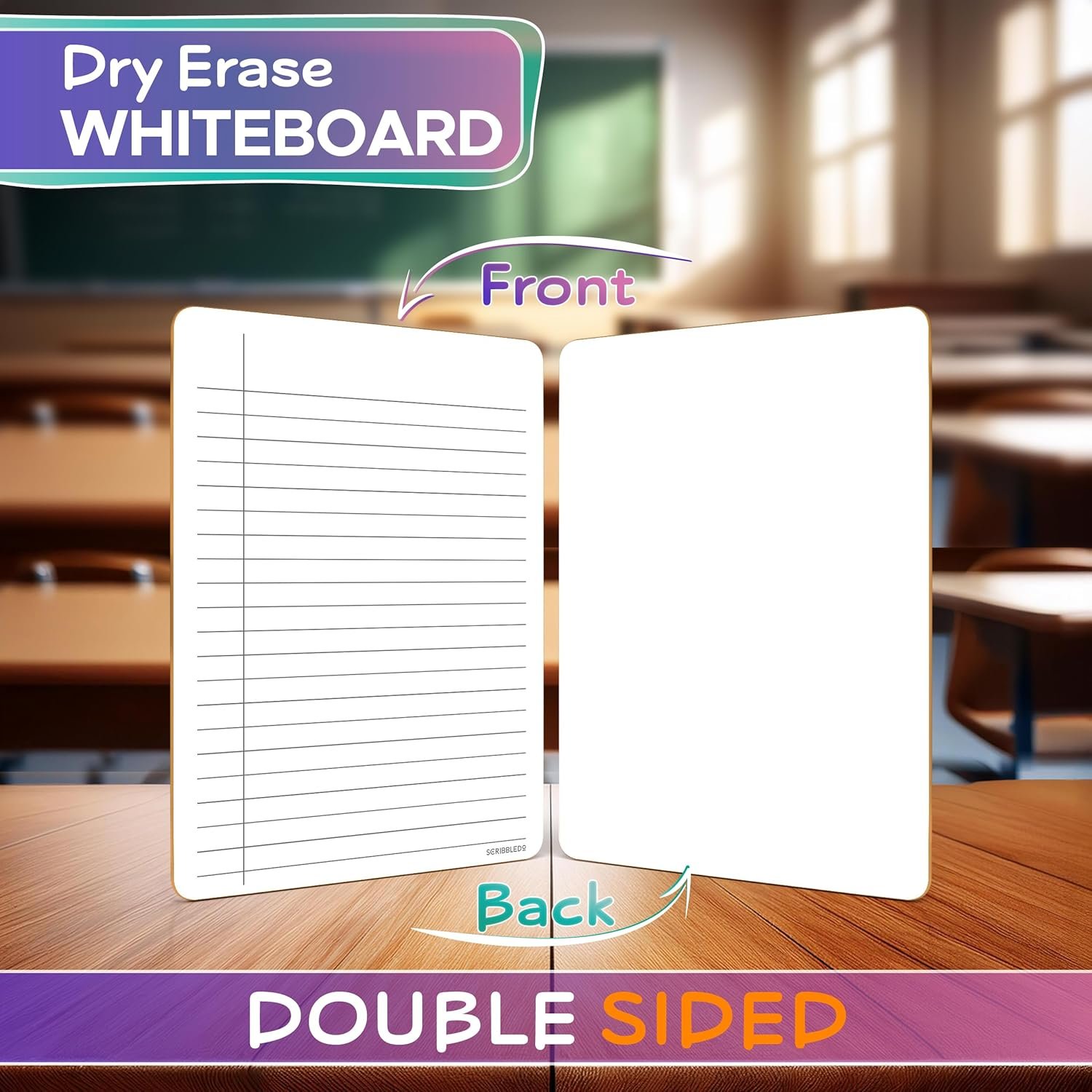 SCRIBBLEDO Dry Erase 5"x7" Mini Notebook College Ruled Lined Board 2 Pack Reusable Erasable Writing Note Pad Lapboard Blank Whiteboard on Reverse for Desk - Image 2