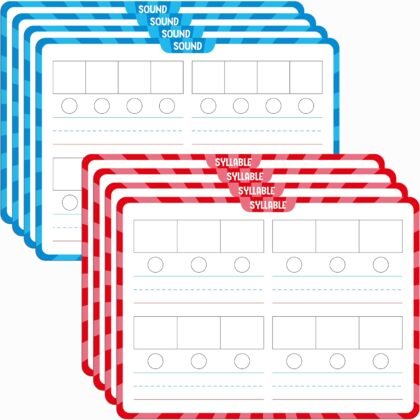 8 Packs Phonemic Awareness Dry Erase Board, Double Sided Dry Erase Board Writable and Erasable Phonics Learning White Board for Kids, Students, Classroom and Home (Each Measures 12” x 9”)