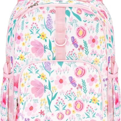 Choco Mocha Flower Backpack for Girls, Kindergarten Backpack for Girls Ages 4-6, Kids Preschool Bookbag Girl 15 inch, Butterfly Pink