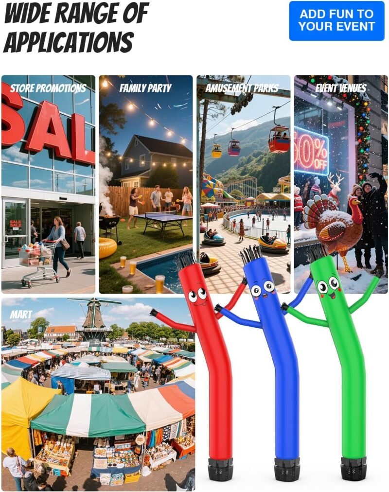 Inflatable Tube Man with Blower: 6 FT Tall Wacky Waving Inflatable Tube Guy for Outdoor Decoration with Mini Blower Fan, for Mall Opening, Business Advertising (Blue) - Image 7