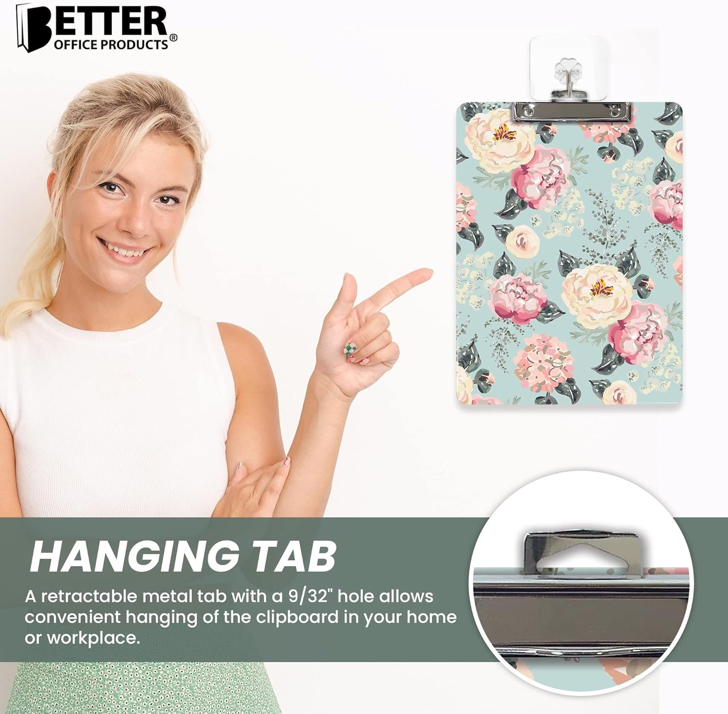 Better Office Products Fashion Clipboard, Floral Design, Standard A4 Letter Size, 12.5" x 9", Wooden Clipboard, Low Profile Clip, Retractable Hanging Tab, Decorative Clipboard (Victorian Floral) - Image 4