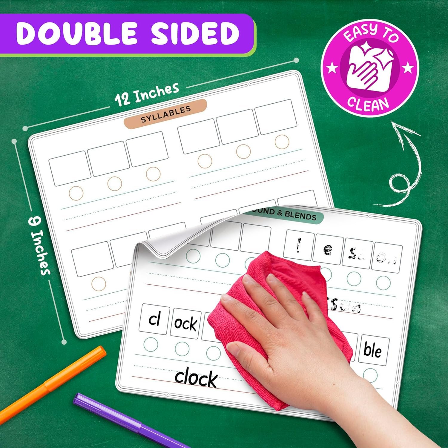 SCRIBBLEDO Phonemic Awareness Sounds & Blends Dry Erase Sheets 9”x12” Phonics Learning English Syllables Letter Practice Homeschool Teacher Student Supplies Classroom Pack of 10 - Image 9