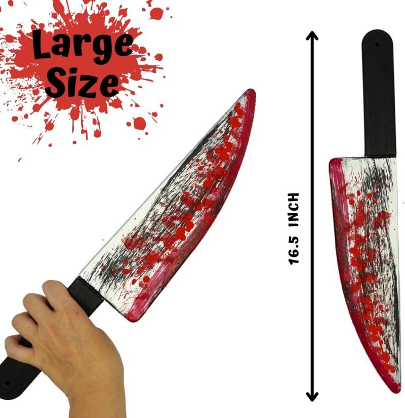 4E's Novelty 16 Inch Large Fake Knife With Fake Blood Prop, Plastic Halloween Prop Knife Toy for Costume Accessories Such As Horror Costumes, Scary Clown, for Kids & Adults - Image 2