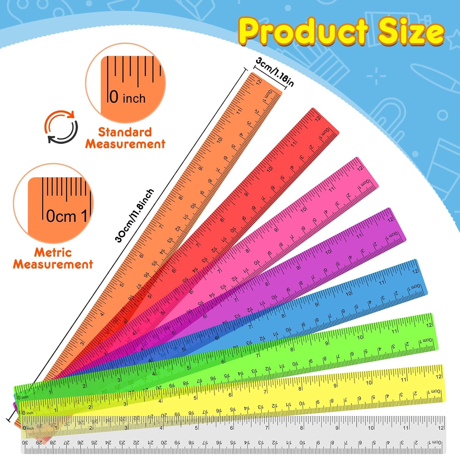 32 Pack Clear Plastic Ruler 12 Inch, Rulers Bulk for Classroom, Transparent Assorted Color Ruler with Centimeters and Inches, Metric Rulers for Kids, Ideal Back to School Office Home Supplies - Image 2