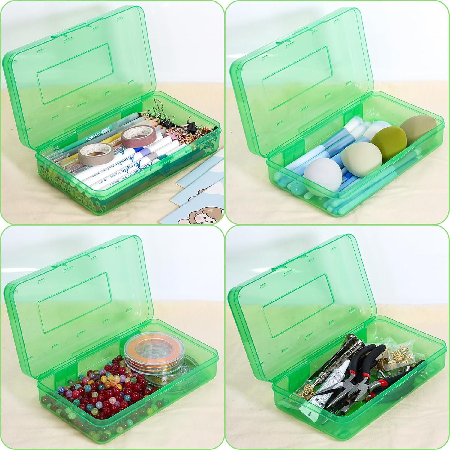 Large Capacity Colored Pencil Case, Pencil Box, Plastic Pencil Boxes for Kids Adults Girls Boys, Hard Crayon Box Storage with Snap-tight Lid for School office Supplies (Green) - Image 5