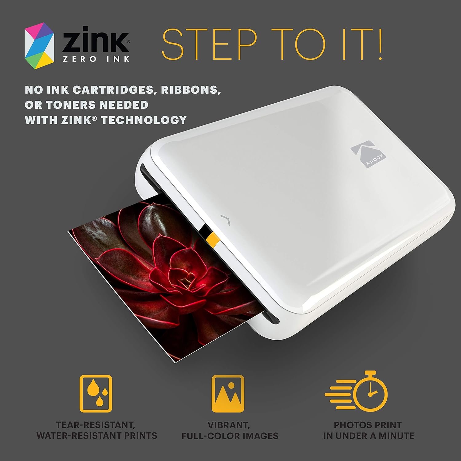KODAK Step Instant Smartphone Photo Printer - Portable Mini Color Wireless Mobile Printer - Zink 2x3” Sticky-Back Photos - Bluetooth Compatible with iOS & Android Devices - Fun Editing App - White - Image 4