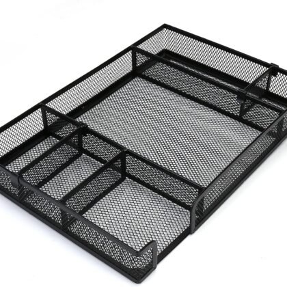 Desk Drawer Organizer Tray with Adjustable Compartments, 6 Grid Metal Mesh Drawer, Multi-use Desk Organizer Storage Box Set for Office,Home,School Supplies, 12.6X9X1.9 inch