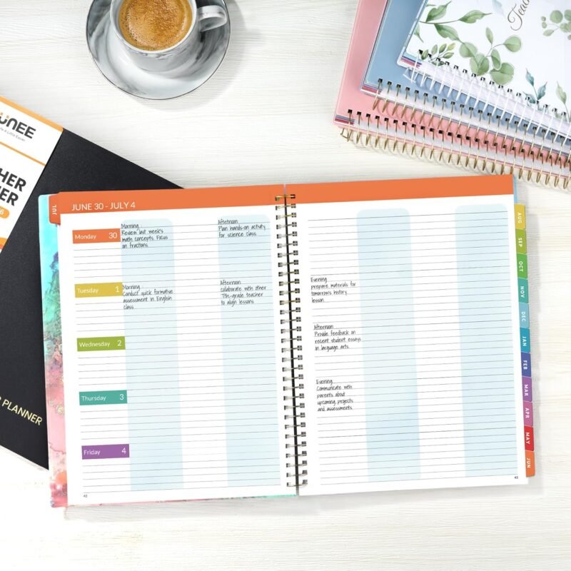 SUNEE Deluxe Teacher Planner 2025-2026, Lesson Planner Book with 7 Periods Jul 2025 - Jun 2026, 8.5" x 11" Daily Weekly and Monthly Organizers with Colorful Tabs, Planning Stickers,120gms Paper, Pink - Image 8