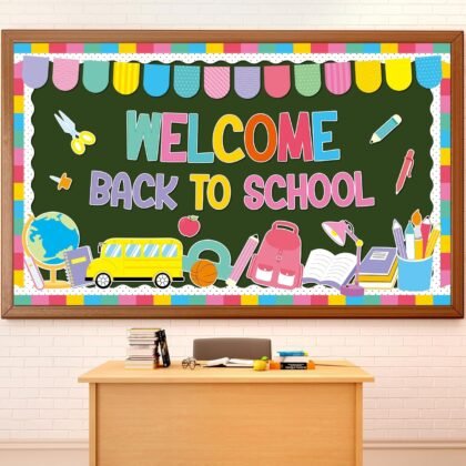 Welcome Back to School Bulletin Board Classroom Decorations Colorful Welcome Banner Cutouts Wall Door Decor Chalkboard Sign for First Day of School Classroom Party