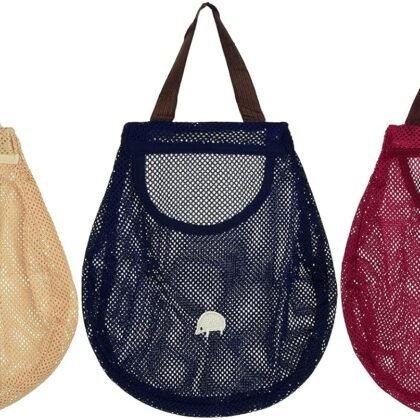 Cosmos 3 Pcs Reusable Hanging Storage Mesh Bags Wall Mount Hanging Home Kitchen Grocery Bag Organizer Storage Produce Tote Bags for Potatoes, Fruit, Garlics, Onions, Vegetables
