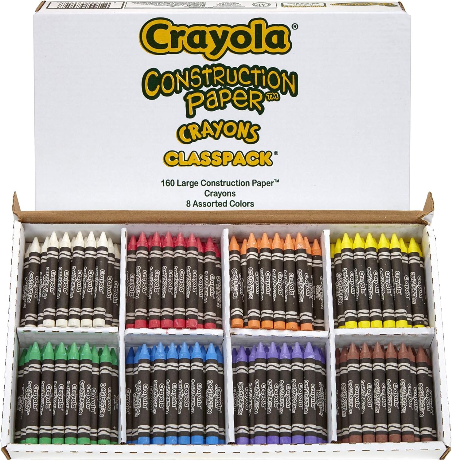 Crayola Construction Paper Crayon Classpack, 8 Colors, Pack of 160, Assorted, Large
