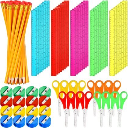 SATINIOR 48 Sets School Supplies Bulk Including 48 Pcs Pencils 48 Pcs Student Scissors 48 Pcs 12 Inch Plastic Ruler 48 Pencil Sharpener School Supplies for Back to School Supplies