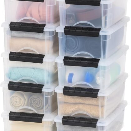 IRIS USA 6 Qt Stackable Plastic Storage Bins with Lids, 10 Pack - BPA-Free, Made in USA - See-Through Organizing Solution, Latches, Durable Nestable Containers, Secure Pull Handle - Clear