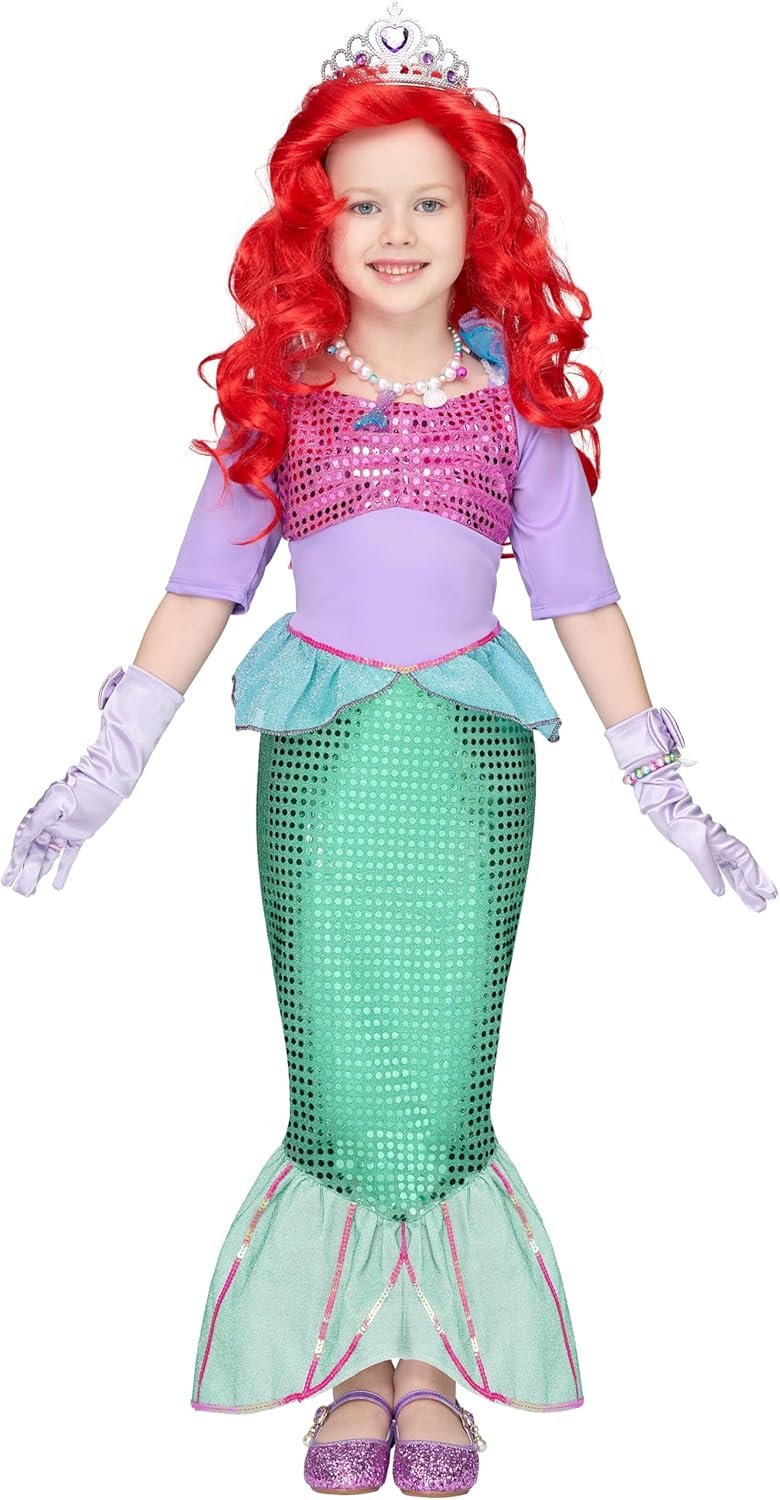 Spooktacular Creations Halloween Little Mermaid Costume for Girls, Sequin Mermaid Dress Set, Light Purple Princess Dress for Toddler Dress-Up, Cosplay Party (Small, 5-7 yrs) - Image 8