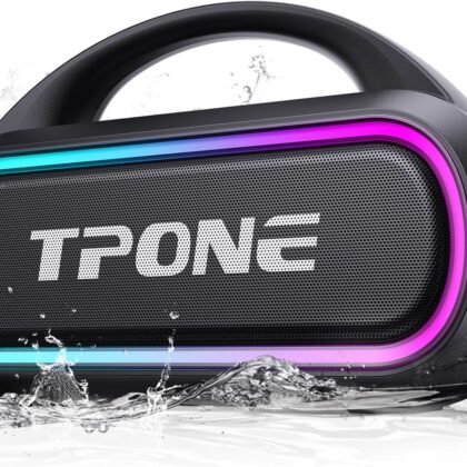 TPone Portable Bluetooth Speaker, 30W Peak, 12H Playtime, IPX5 Waterproof with Light, TWS Pairing, Wireless Speaker for Home/Party/Outdoor/Beach, Birthday Gift (Black)