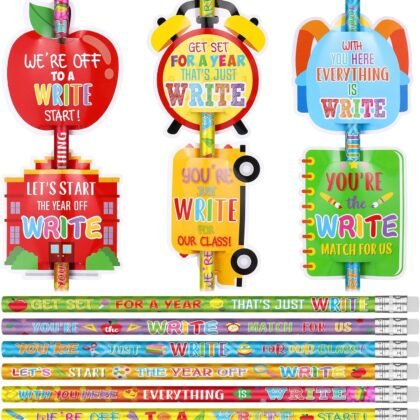 48 Pcs Back to School Gifts for Students Include 24 Motivational Pencils 24 Inspirational Cards First Day of School Pencils Cards Set for Kids Classroom Prize Party Supplies