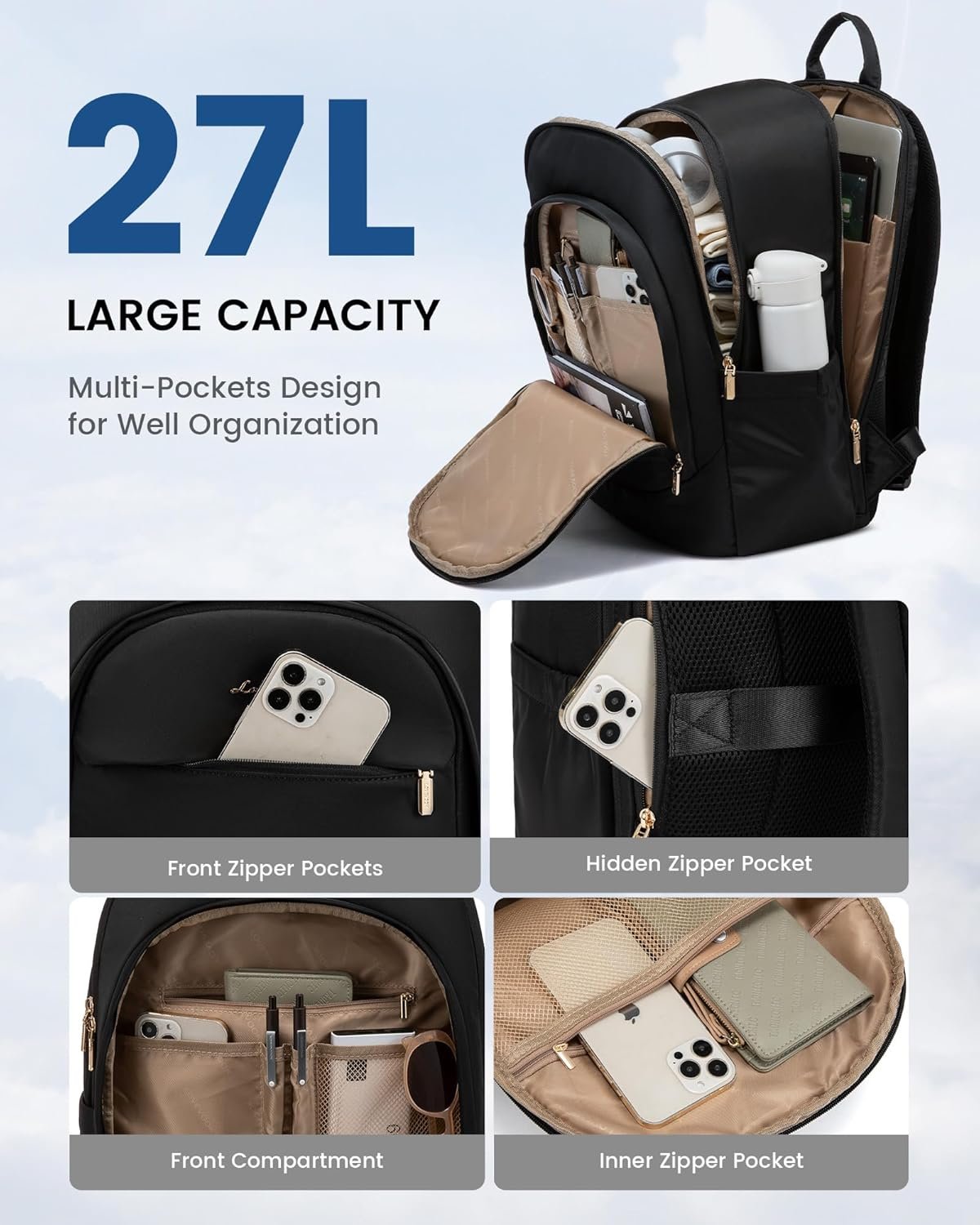 LOVEVOOK Laptop Backpack for Women, 15.6 Inch Work Backpack Purse, Large Capacity Stylish Daypack, Business Computer Bag, Travel Backpack for College, Black - Image 2