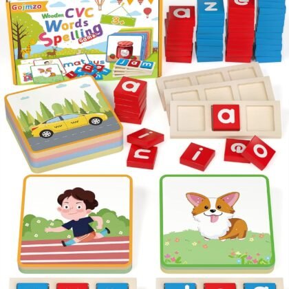 Gojmzo Wooden CVC Word Spelling Games, Preschool Kindergarten Learning Activities, Montessori Educational Toys Gifts for 3 4 5 6 Year Old Kids, Sight Words Flash Cards Reading Letters for Toddlers