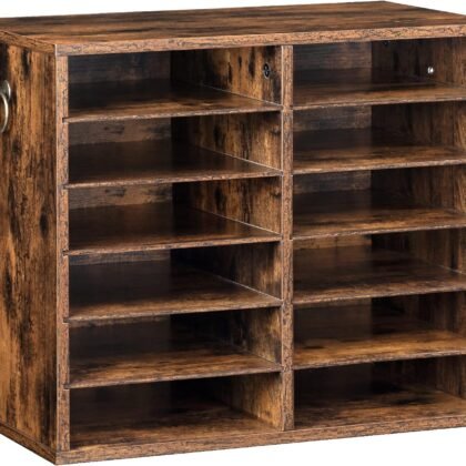 HOOBRO Literature Organizers, 12 Compartments Office Mailbox with Adjustable Shelves, Wood Countertop Literature Sorter for Office, Home, Classroom, Mailrooms Organization Rustic Brown FG12WF01