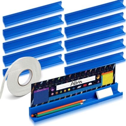 PerKoop 10 Pcs Classroom Desk Name Plates Holder for Student Index Cards Storage Kids Desk Accessories Desktop Helper Prop and Station Guard Panels Organizer Water Bottle Holder